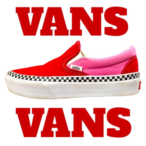 VANS CLASSIC SLIP-ON PLATFORM 2 TONE/CHILLI PEPPER/FUCHSIA PINK BOYS 5.5 GIRLS 7 - Picture 1 of 11